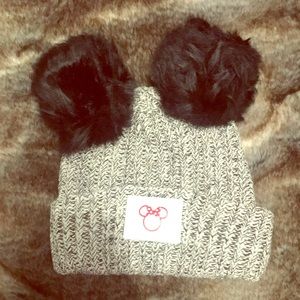 LYM Black/white speckled double Pom Minnie beanie